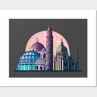 Designs that depict iconic and beautiful buildings from various parts of the world, such as the Eiffel tower, the Taj Mahal, the Colosseum or the Tower of Pisa. Posters and Art